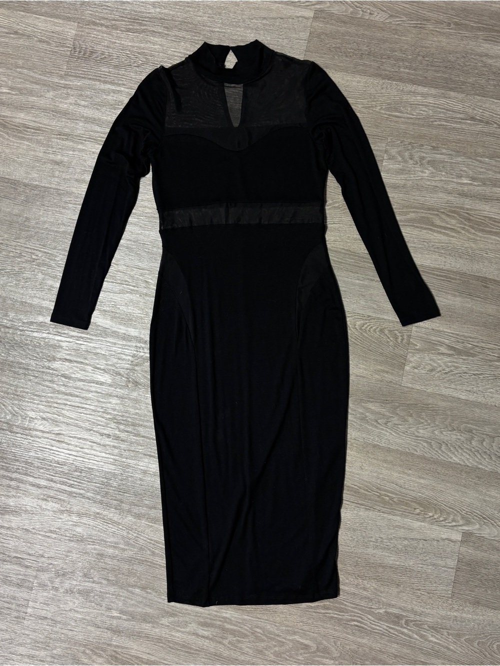 ASOS Black Long Sleeve Mesh Panel Midi Dress